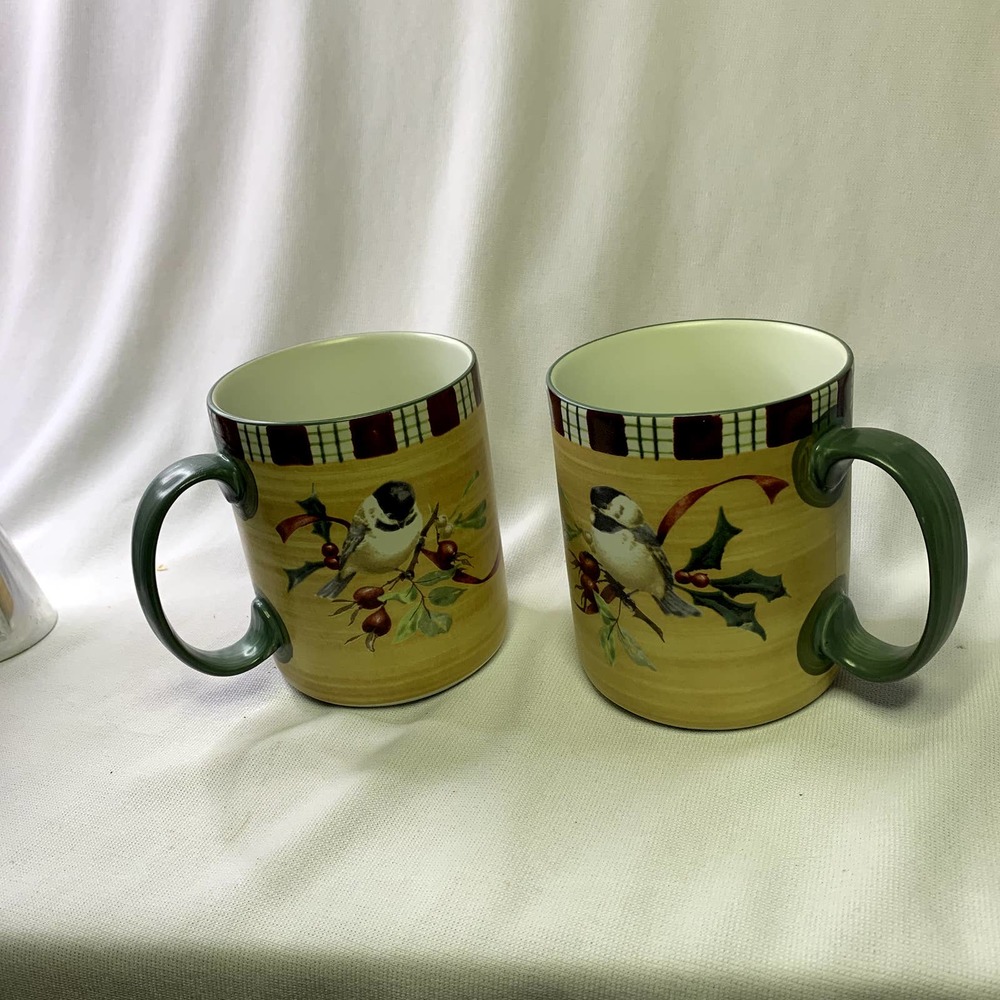 A pair of Lenox Winter Greetings Chickadee Mugs Really Cute!